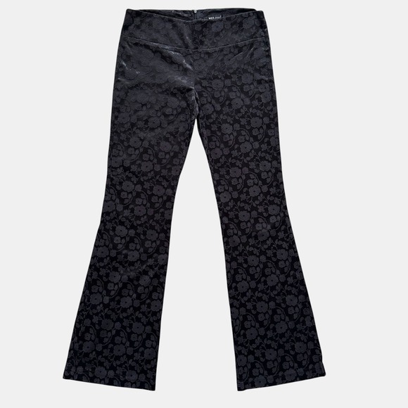 VTG Wet Seal Black Floral Flared Pants Womens Sz 12 Vintage Y2K 90s Whimsigoth - Picture 1 of 11